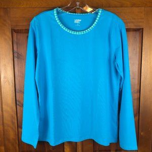 Lands' End Aqua Blue Coastal Cotton Comfy Athleisure Long Sleeve T-Shirt Casual
